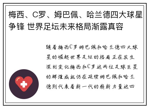 梅西、C罗、姆巴佩、哈兰德四大球星争锋 世界足坛未来格局渐露真容